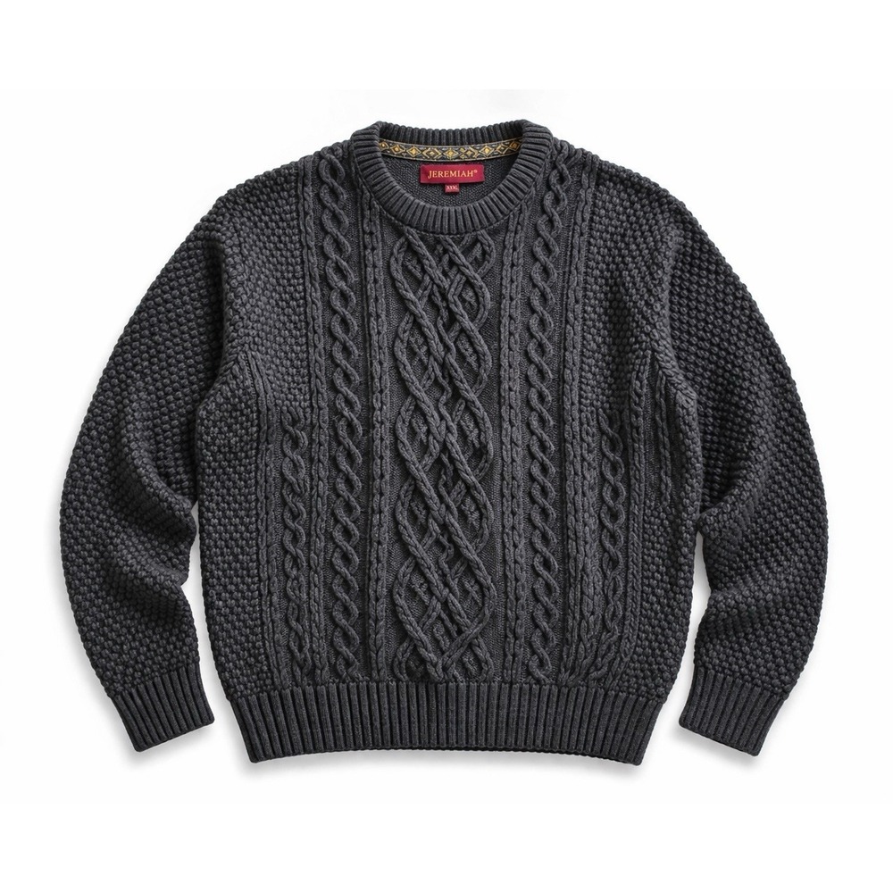 Jeremiah Sweater Mens XL Black Cable Knit Chunky Crew Neck Cozy